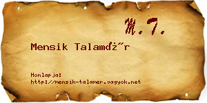 Mensik Talamér névjegykártya